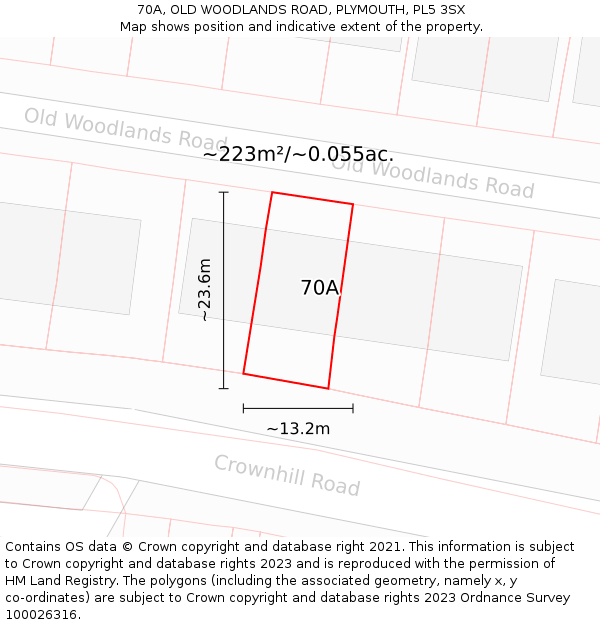 70A, OLD WOODLANDS ROAD, PLYMOUTH, PL5 3SX: Plot and title map