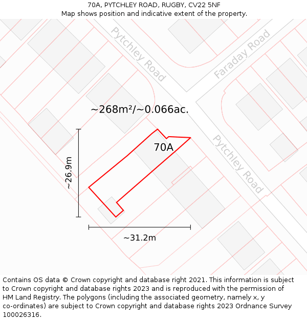 70A, PYTCHLEY ROAD, RUGBY, CV22 5NF: Plot and title map