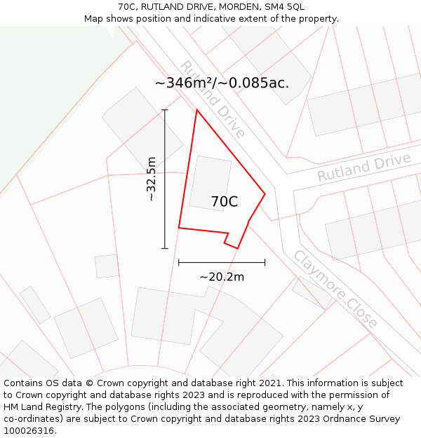 70C, RUTLAND DRIVE, MORDEN, SM4 5QL: Plot and title map