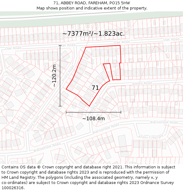 71, ABBEY ROAD, FAREHAM, PO15 5HW: Plot and title map