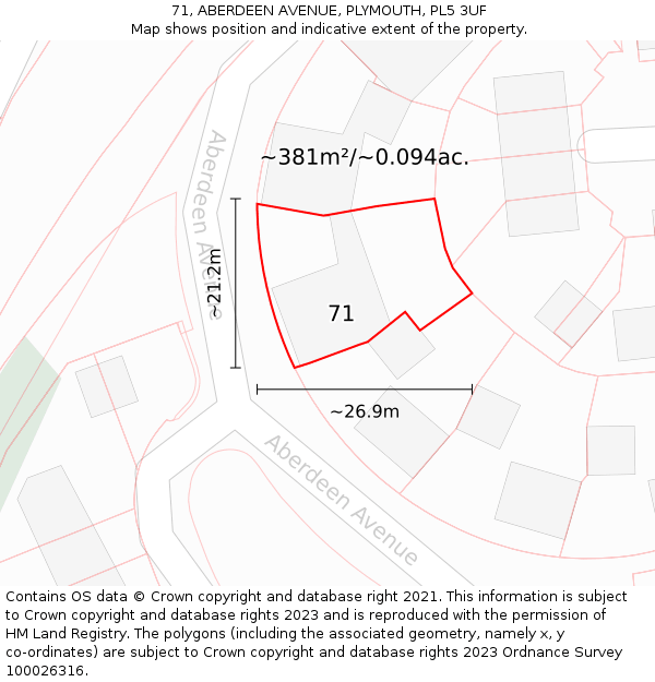 71, ABERDEEN AVENUE, PLYMOUTH, PL5 3UF: Plot and title map