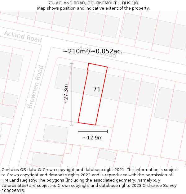 71, ACLAND ROAD, BOURNEMOUTH, BH9 1JQ: Plot and title map