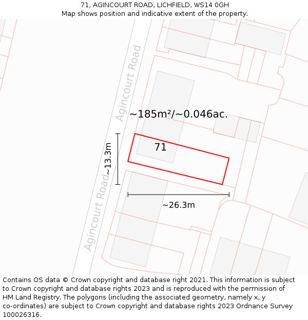 71, AGINCOURT ROAD, LICHFIELD, WS14 0GH: Plot and title map