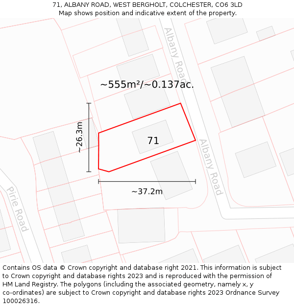 71, ALBANY ROAD, WEST BERGHOLT, COLCHESTER, CO6 3LD: Plot and title map