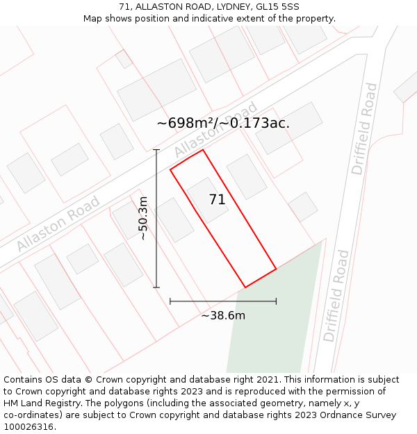71, ALLASTON ROAD, LYDNEY, GL15 5SS: Plot and title map