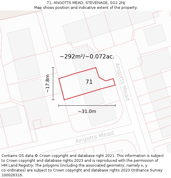 71, ANGOTTS MEAD, STEVENAGE, SG1 2NJ: Plot and title map