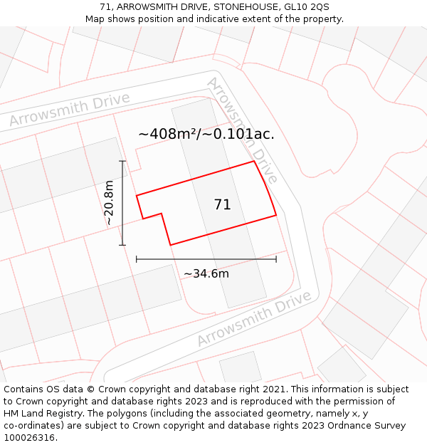 71, ARROWSMITH DRIVE, STONEHOUSE, GL10 2QS: Plot and title map