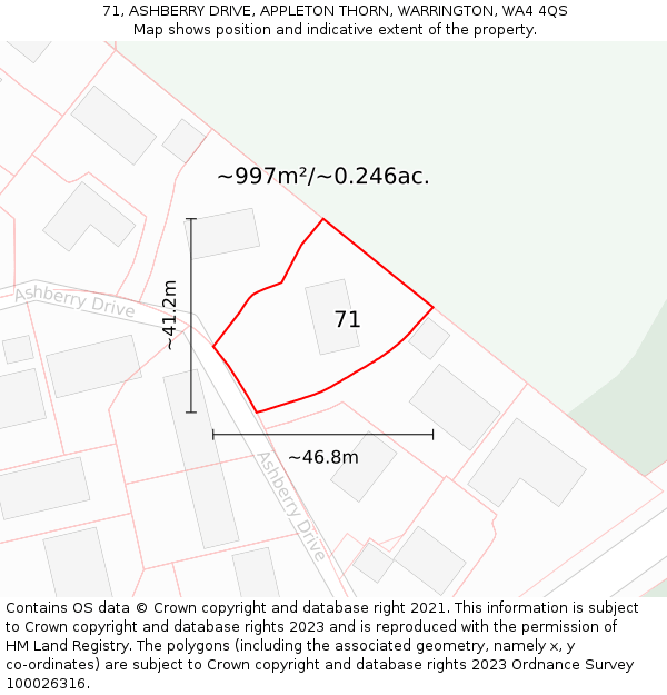 71, ASHBERRY DRIVE, APPLETON THORN, WARRINGTON, WA4 4QS: Plot and title map