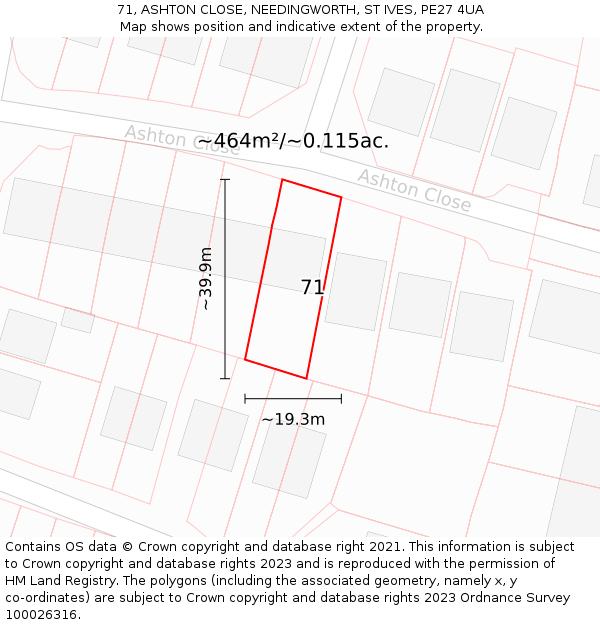 71, ASHTON CLOSE, NEEDINGWORTH, ST IVES, PE27 4UA: Plot and title map