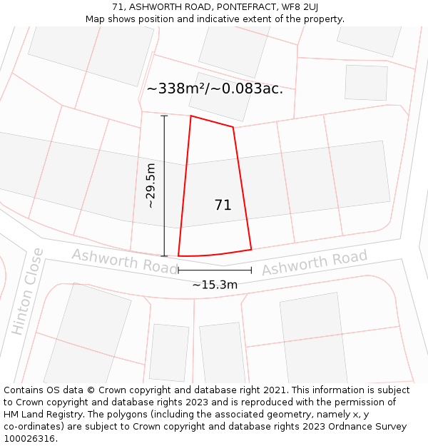 71, ASHWORTH ROAD, PONTEFRACT, WF8 2UJ: Plot and title map