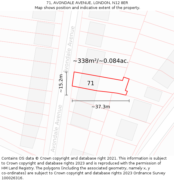 71, AVONDALE AVENUE, LONDON, N12 8ER: Plot and title map