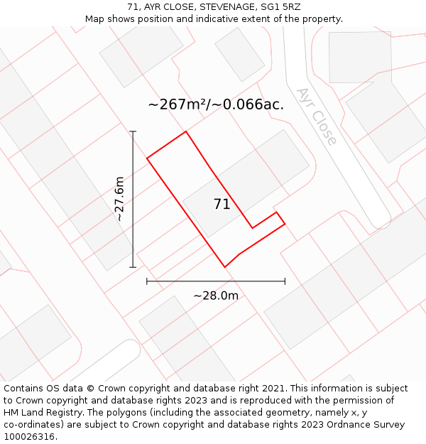 71, AYR CLOSE, STEVENAGE, SG1 5RZ: Plot and title map