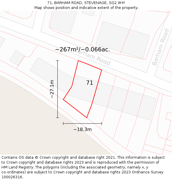 71, BARHAM ROAD, STEVENAGE, SG2 9HY: Plot and title map