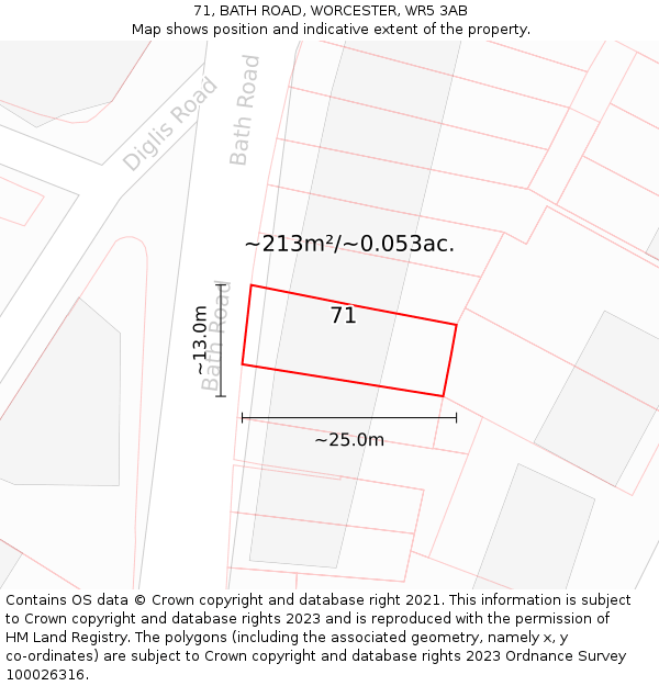 71, BATH ROAD, WORCESTER, WR5 3AB: Plot and title map