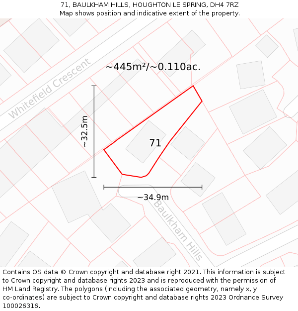 71, BAULKHAM HILLS, HOUGHTON LE SPRING, DH4 7RZ: Plot and title map