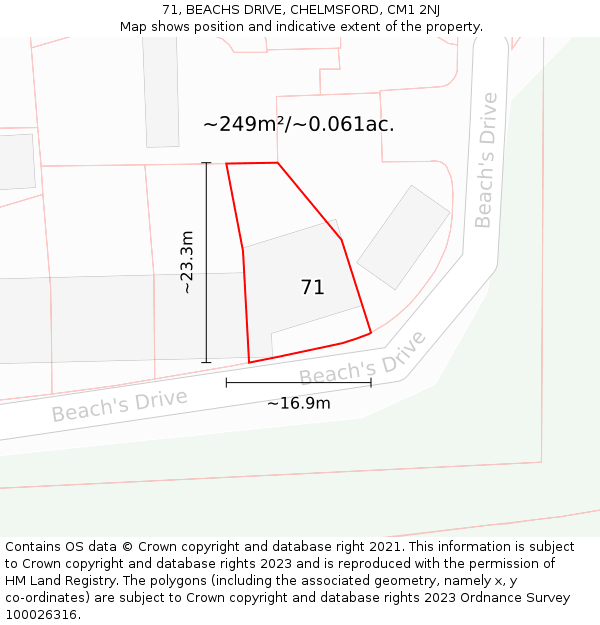 71, BEACHS DRIVE, CHELMSFORD, CM1 2NJ: Plot and title map