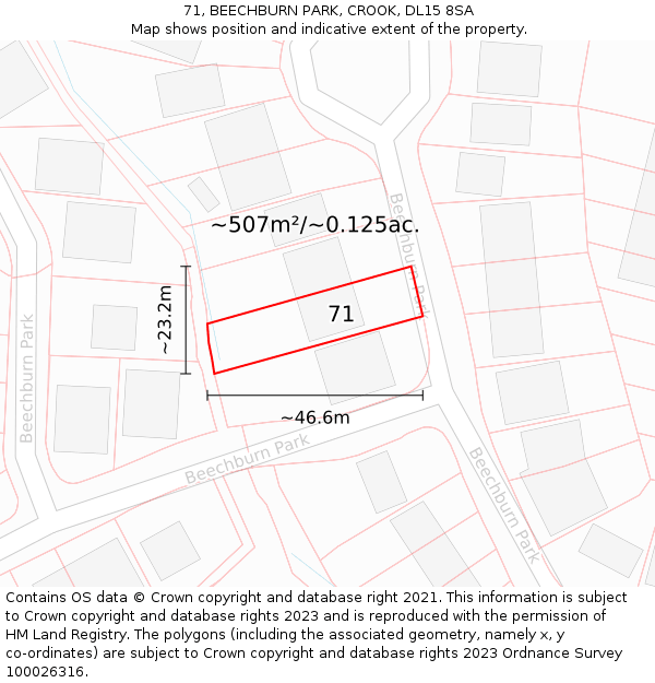 71, BEECHBURN PARK, CROOK, DL15 8SA: Plot and title map