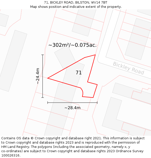 71, BICKLEY ROAD, BILSTON, WV14 7BT: Plot and title map