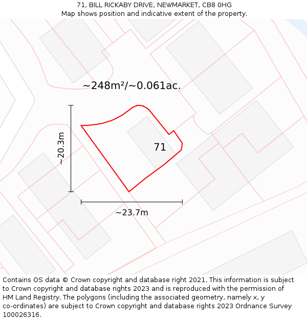 71, BILL RICKABY DRIVE, NEWMARKET, CB8 0HG: Plot and title map