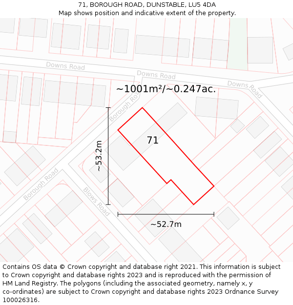 71, BOROUGH ROAD, DUNSTABLE, LU5 4DA: Plot and title map