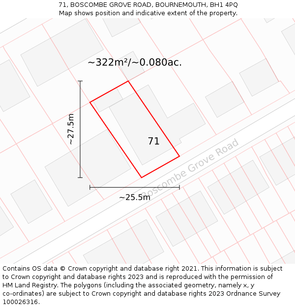 71, BOSCOMBE GROVE ROAD, BOURNEMOUTH, BH1 4PQ: Plot and title map