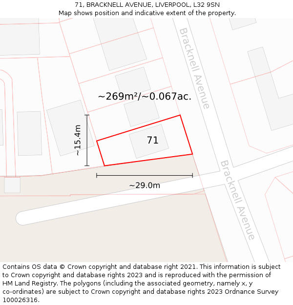 71, BRACKNELL AVENUE, LIVERPOOL, L32 9SN: Plot and title map