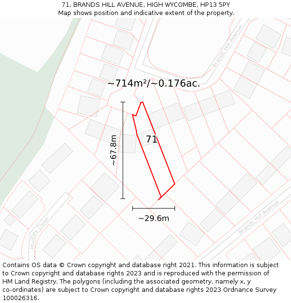 71, BRANDS HILL AVENUE, HIGH WYCOMBE, HP13 5PY: Plot and title map