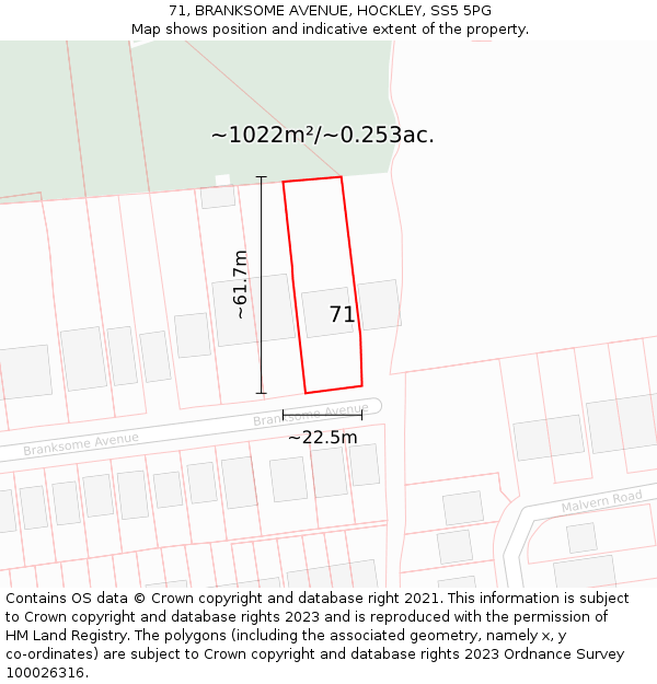 71, BRANKSOME AVENUE, HOCKLEY, SS5 5PG: Plot and title map