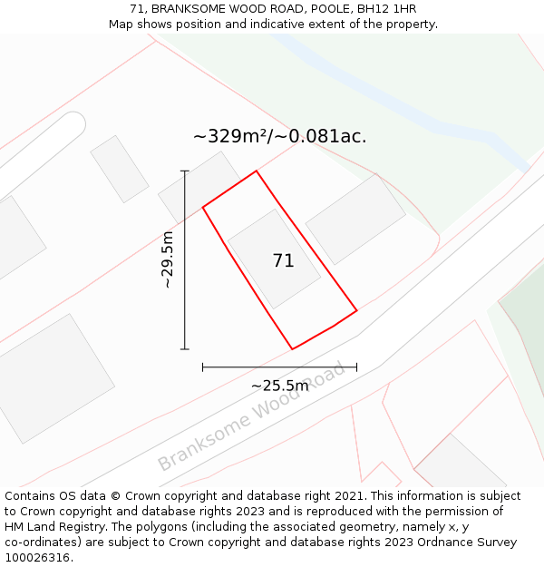 71, BRANKSOME WOOD ROAD, POOLE, BH12 1HR: Plot and title map