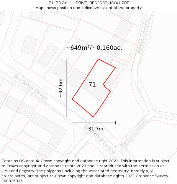 71, BRICKHILL DRIVE, BEDFORD, MK41 7QE: Plot and title map