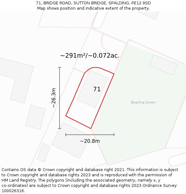 71, BRIDGE ROAD, SUTTON BRIDGE, SPALDING, PE12 9SD: Plot and title map