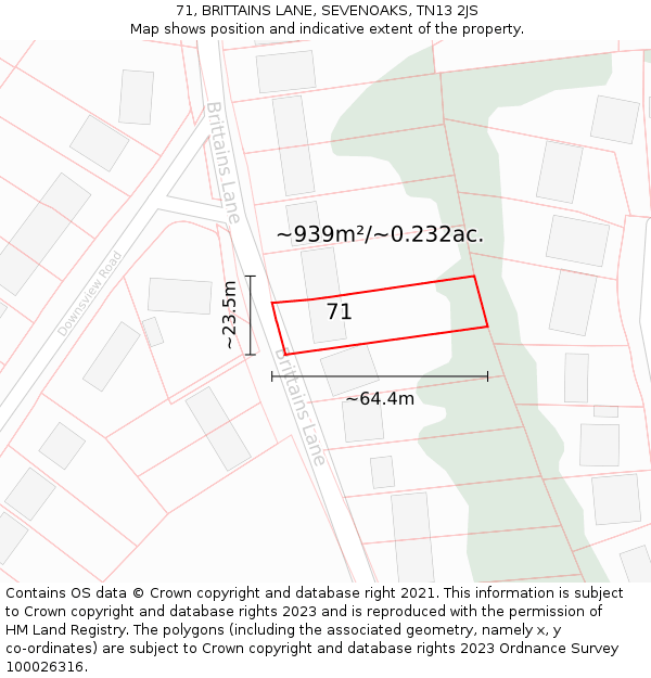 71, BRITTAINS LANE, SEVENOAKS, TN13 2JS: Plot and title map