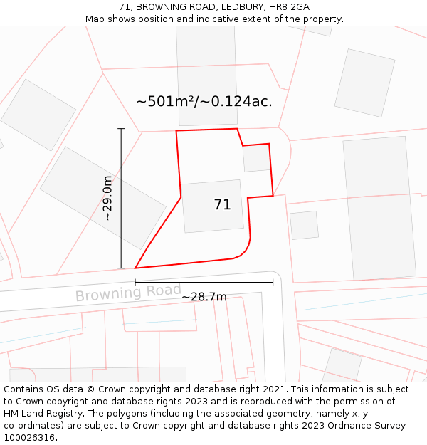 71, BROWNING ROAD, LEDBURY, HR8 2GA: Plot and title map