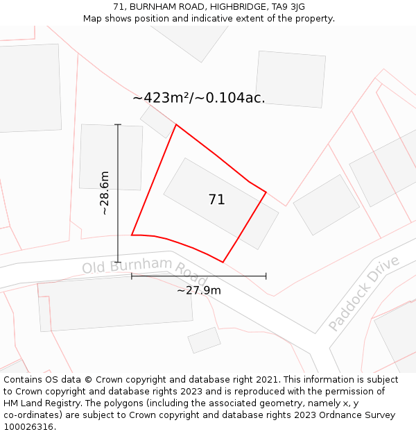 71, BURNHAM ROAD, HIGHBRIDGE, TA9 3JG: Plot and title map