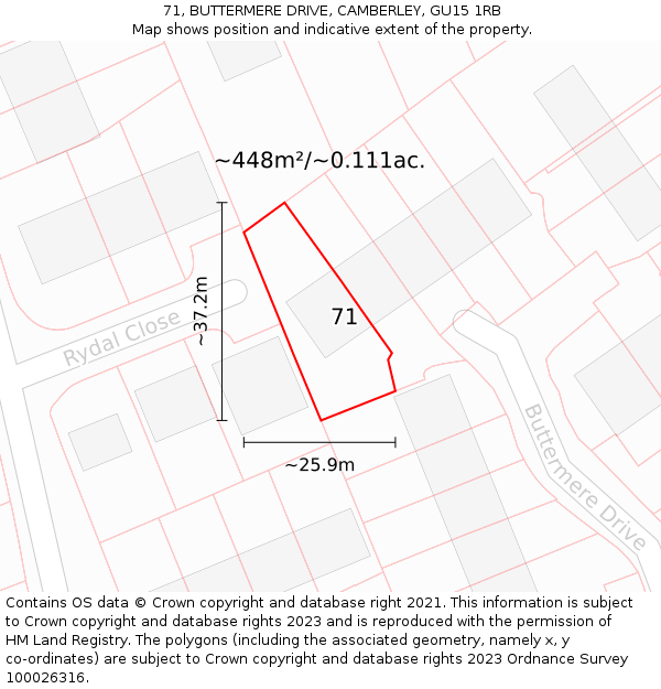 71, BUTTERMERE DRIVE, CAMBERLEY, GU15 1RB: Plot and title map