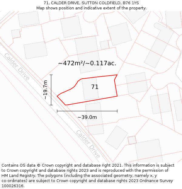 71, CALDER DRIVE, SUTTON COLDFIELD, B76 1YS: Plot and title map