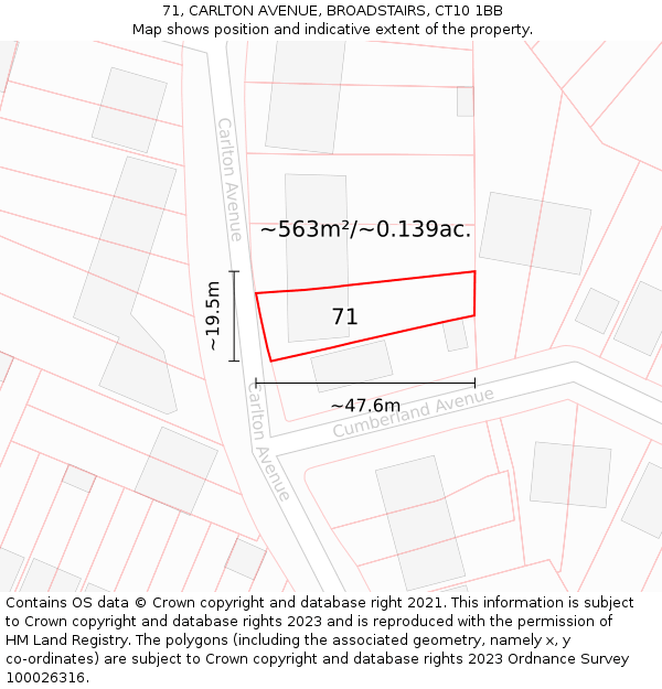 71, CARLTON AVENUE, BROADSTAIRS, CT10 1BB: Plot and title map