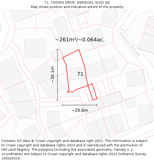 71, CASSINI DRIVE, SWINDON, SN25 2JX: Plot and title map