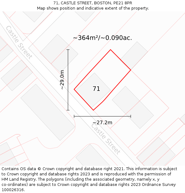 71, CASTLE STREET, BOSTON, PE21 8PR: Plot and title map