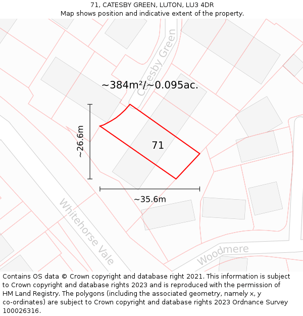 71, CATESBY GREEN, LUTON, LU3 4DR: Plot and title map