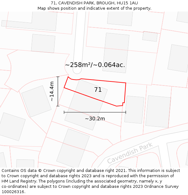 71, CAVENDISH PARK, BROUGH, HU15 1AU: Plot and title map