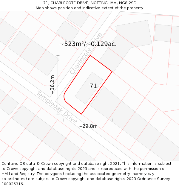 71, CHARLECOTE DRIVE, NOTTINGHAM, NG8 2SD: Plot and title map