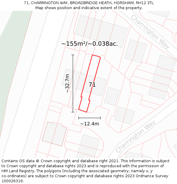 71, CHARRINGTON WAY, BROADBRIDGE HEATH, HORSHAM, RH12 3TL: Plot and title map