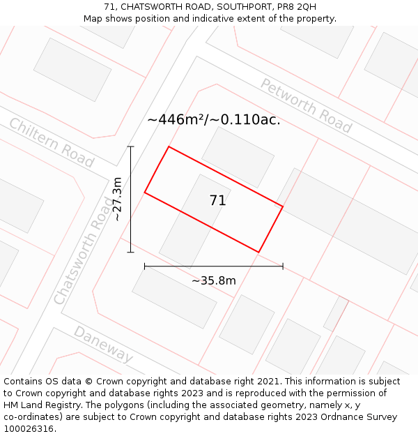 71, CHATSWORTH ROAD, SOUTHPORT, PR8 2QH: Plot and title map