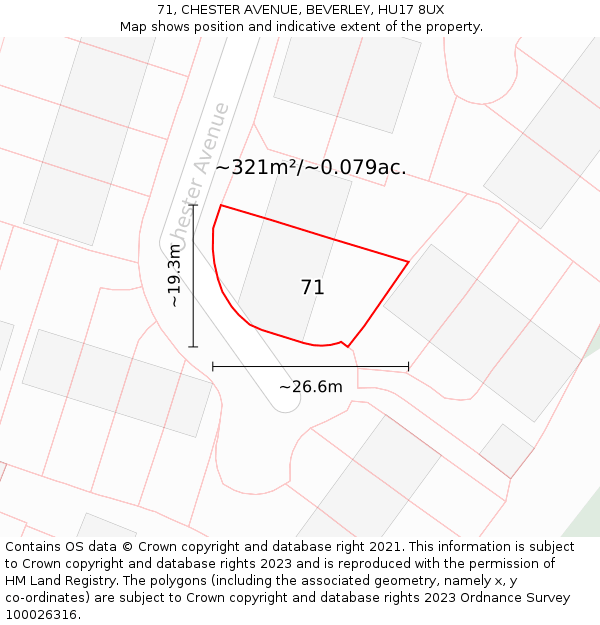 71, CHESTER AVENUE, BEVERLEY, HU17 8UX: Plot and title map