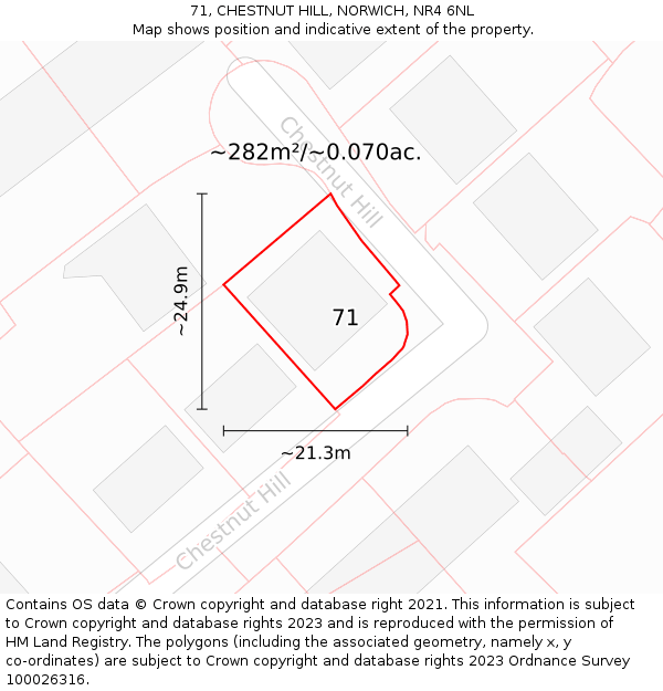 71, CHESTNUT HILL, NORWICH, NR4 6NL: Plot and title map