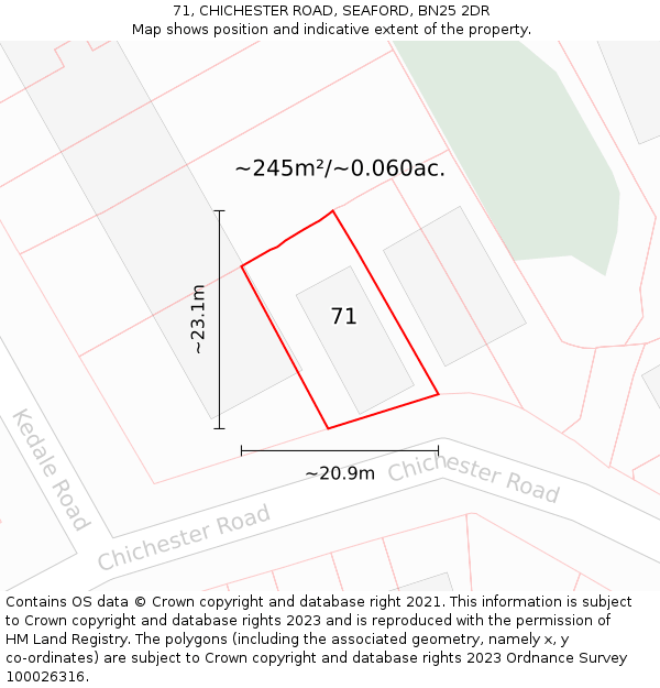 71, CHICHESTER ROAD, SEAFORD, BN25 2DR: Plot and title map