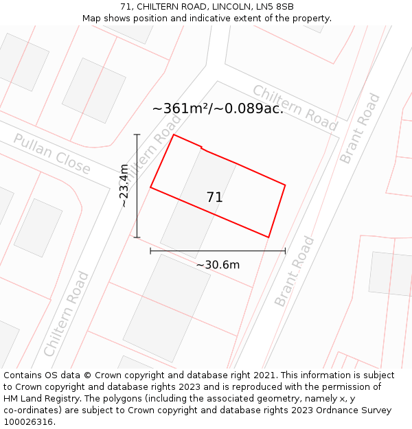 71, CHILTERN ROAD, LINCOLN, LN5 8SB: Plot and title map