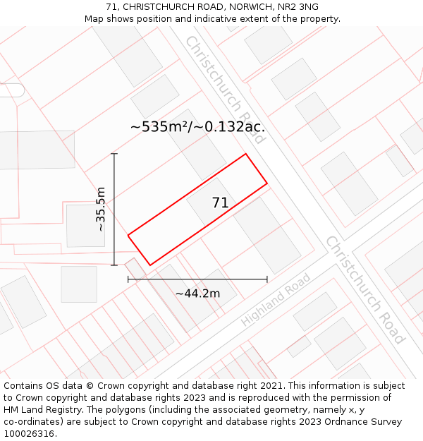71, CHRISTCHURCH ROAD, NORWICH, NR2 3NG: Plot and title map