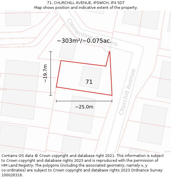 71, CHURCHILL AVENUE, IPSWICH, IP4 5DT: Plot and title map